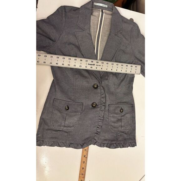 maurices Cotton Denim Blue  Blazer Cotton With Ruche Sleeves  2 Front Pocket Med - Picture 15 of 15